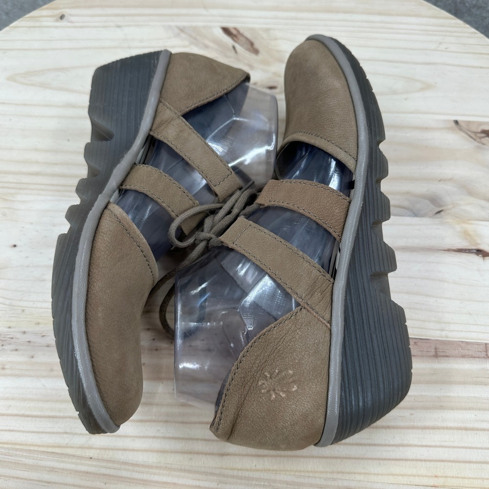 Fly London Poma Wedge Lace Up Sandals 9-9.5 Brown Leather Caged - Picture 7 of 11